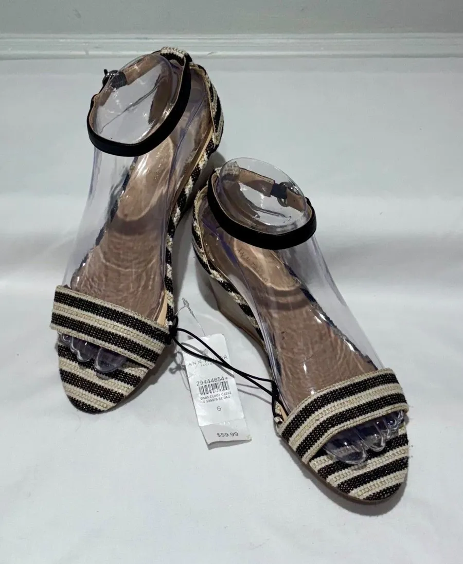 NWT Ann Taylor Factory Striped Wedge Sandals Size 6