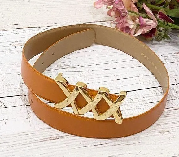 XXX Buckle Camel/Gold Leather Belt