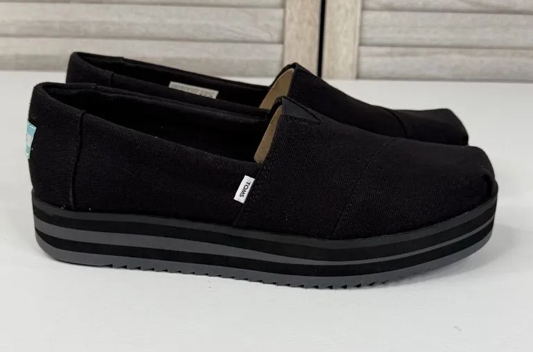 TOMS Alpargata Midform Espadrilles Slip On with Platform Sole Black Canvas-9.5