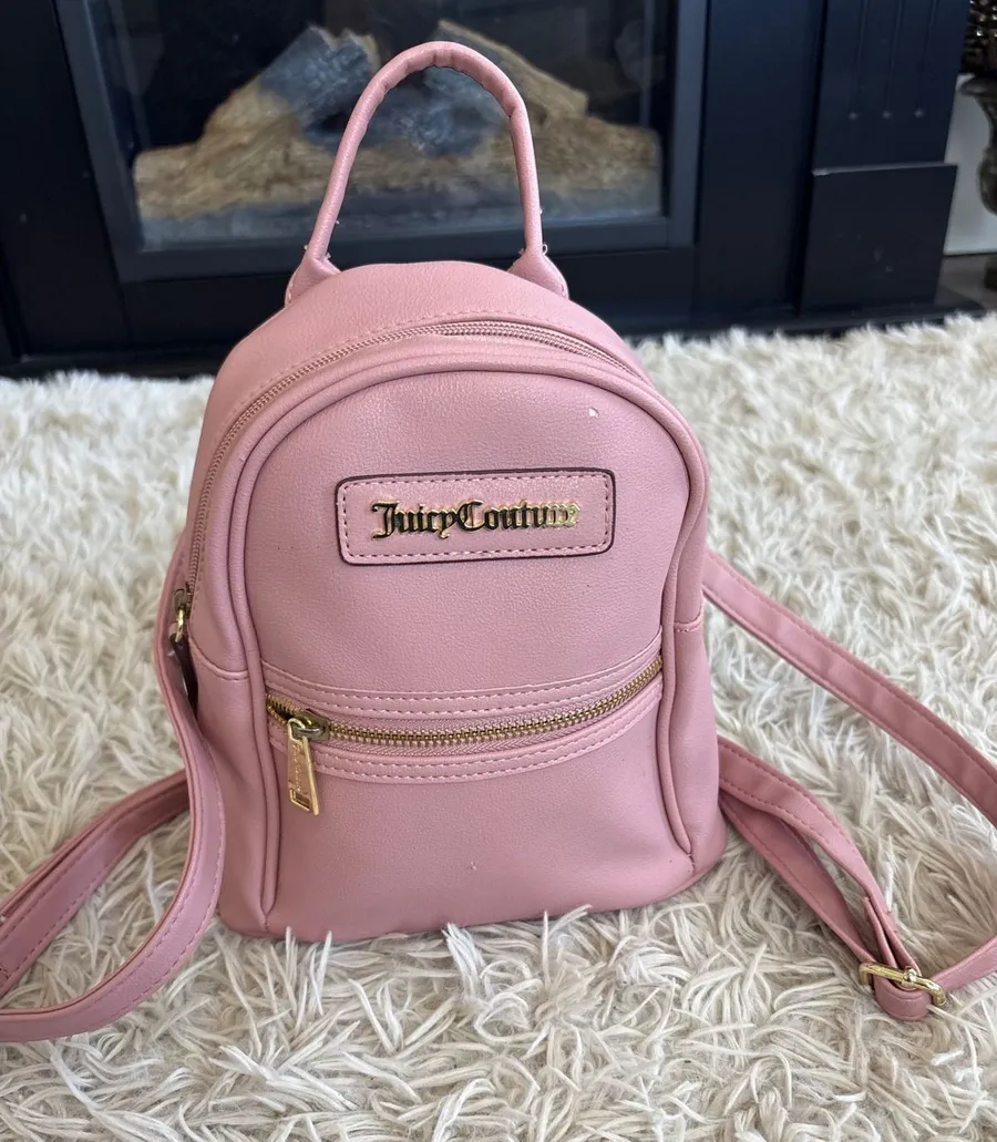 Juicy Couture Pink Mini Backpack Gold Logo Zip Closure Adjustable Straps