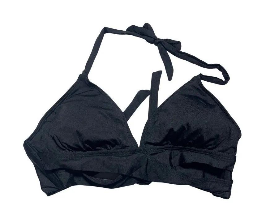 Shade & Shore Black Bikini Top Size M Adjustable Halter Tie Design
