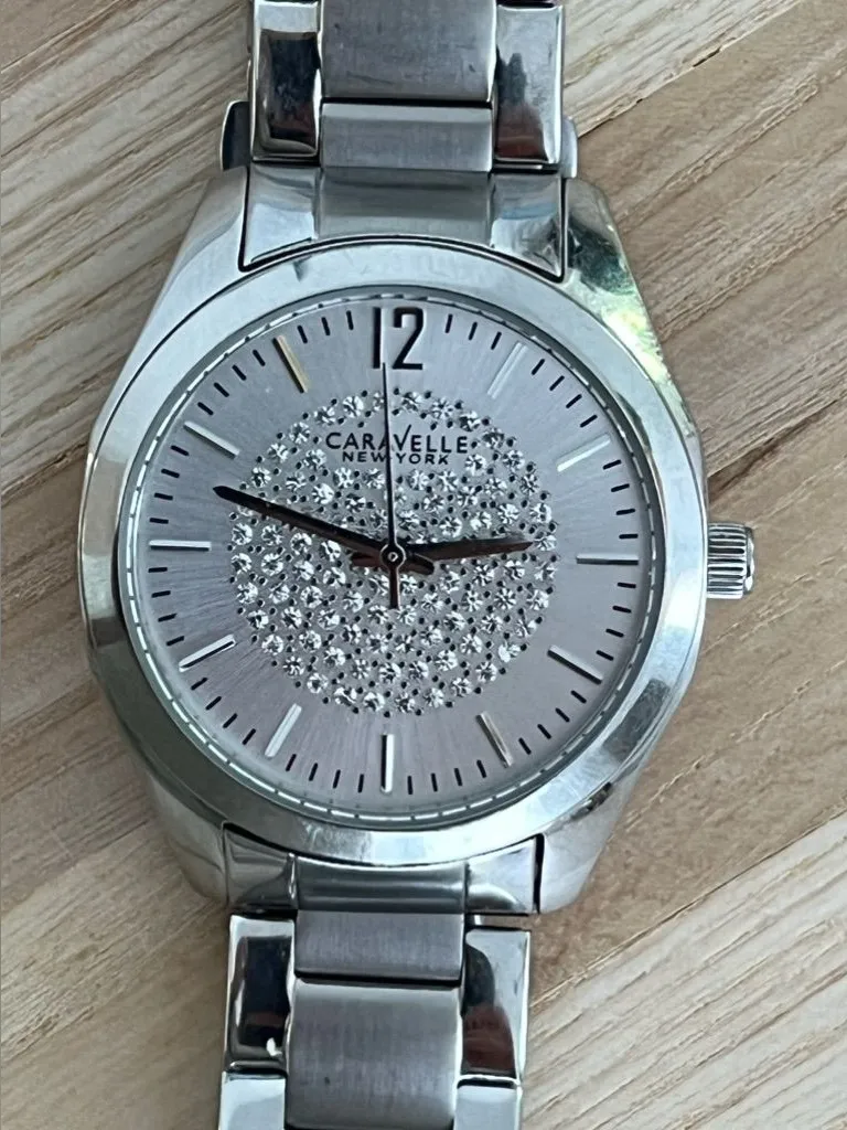 Caravelle New York by Bulova Ladies Watch Silver Pave Stainless Bracelet Dial
