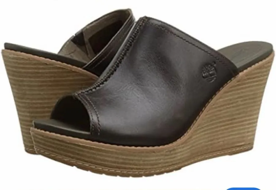 Women’s Black Leather Wedge Slide Sandals