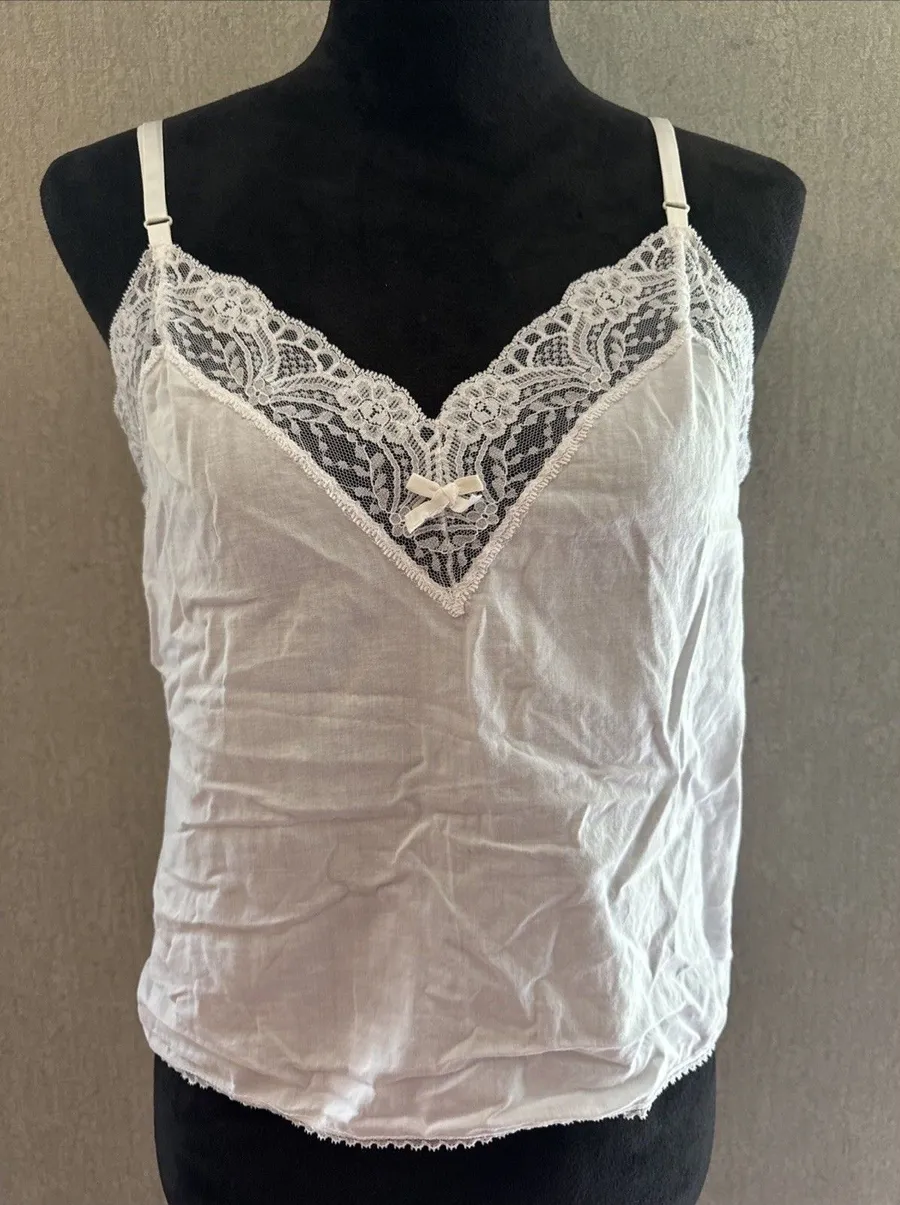 Vintage Dawn To Dusk 100% Cotton Camisole White Lace V