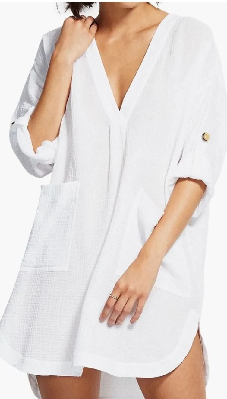 NWT Seafolly Double Cloth Essential Cover Up White sz Small $108