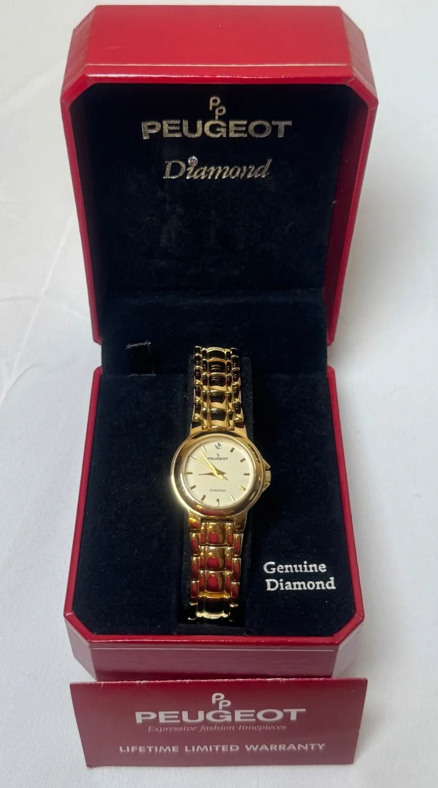 Peugeot Diamond Gold Tone Women Watch Genuine Diamond Quartz Movement Gold