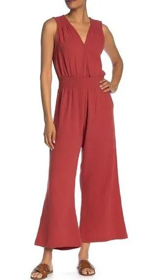 Heroes & Dreamers Cotton Smocked Surplice Jumpsuit