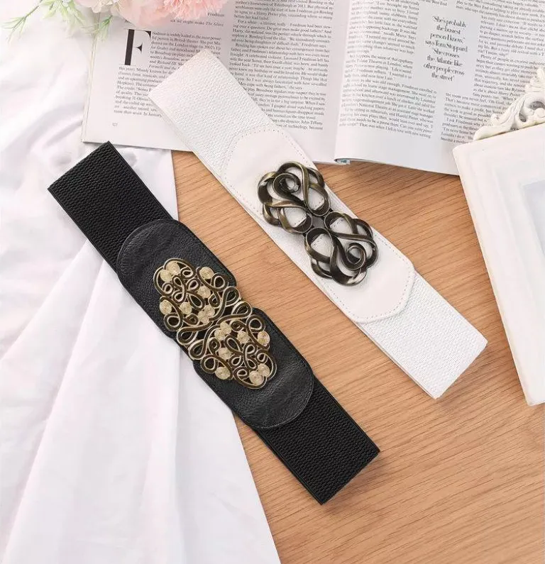 INSPIRE CHIC Women's Elastic Wide Metal Buckle Stretchy Dress Waist Belts