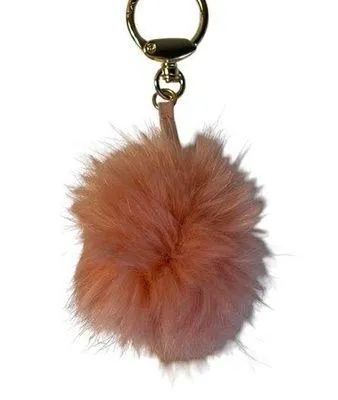 Pom Pom Pink Pouf Bag Charm Keychain Purse Key Chain Ring Fur Suede Gold Tone
