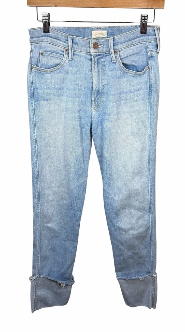 MOTHER Pony Boy Ankle Fray Jeans Light Wash High Rise Distressed Size 27 Blue