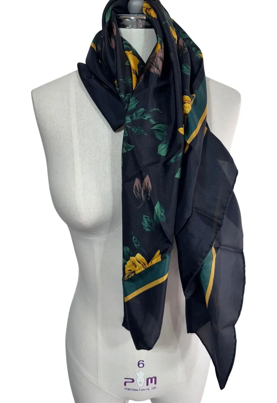 Harve Benard Black Scarf Women's Floral Silk Square Rose Print Accessory