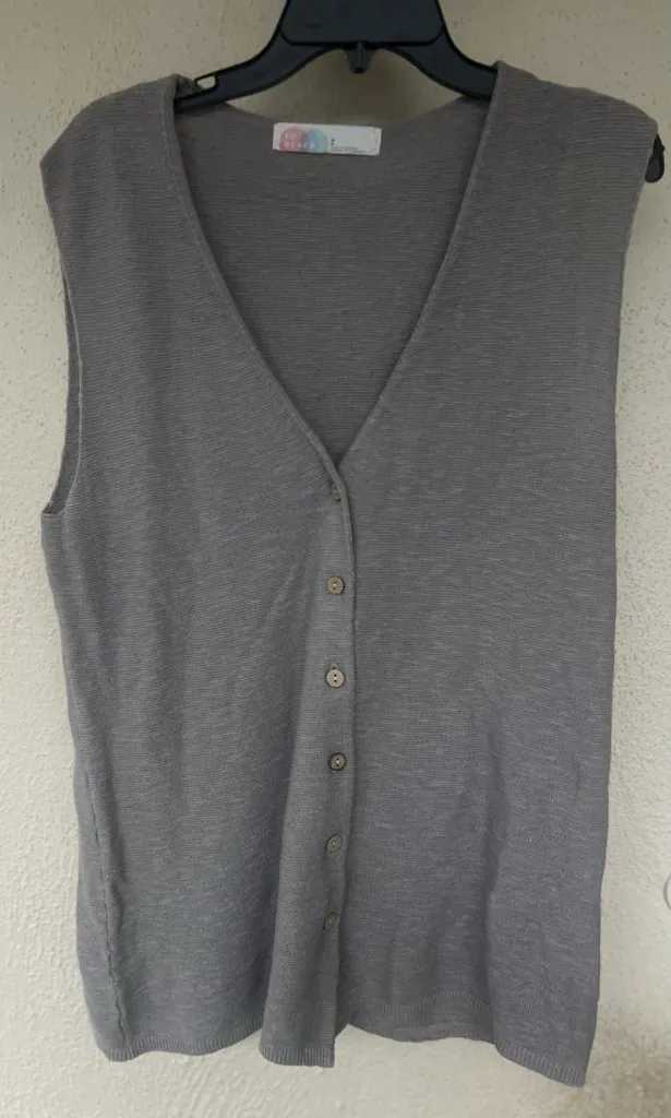 FP Beach Button Down Knit Linen Blend Vest S Coastal Layer Boho Western Beach