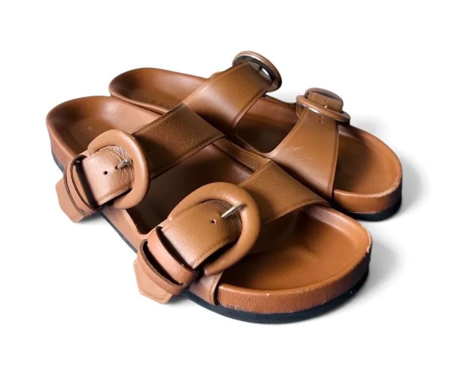 ★ M.Gemi “The Matilde Due” Seasonal Staple Elevated Basic Leather Sandals Tan ★ Size 8.5