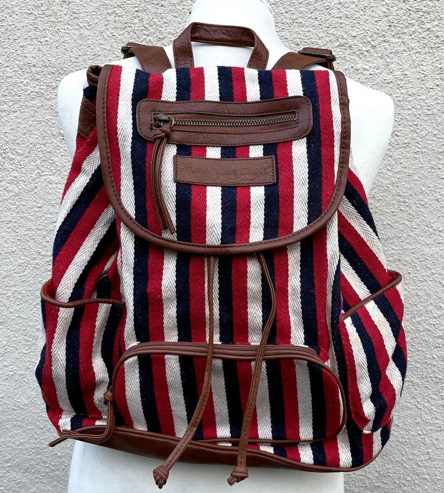 Vintage Y2K American Eagle Canvas Backpack Red White Blue Stripe