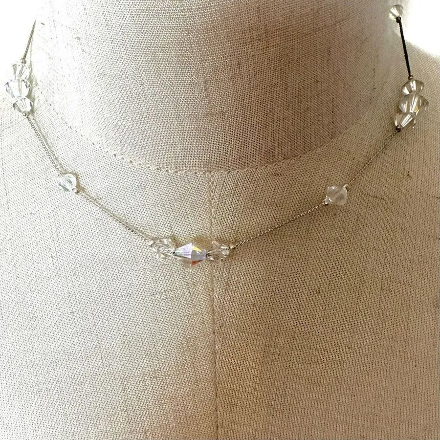 Silver tone crystal choker necklace