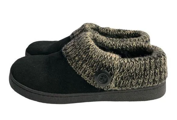 Clarks Black Leather Winter Shoes Women's 9M Knit Collar Slip On Round Toe