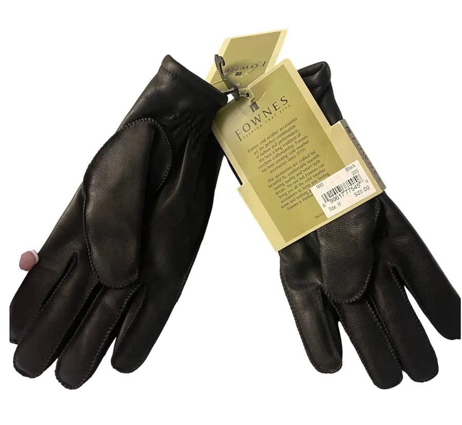 Fownes Leather Gloves Women M Black Classic Wool Cashmere Lined NWT Luxury Warm