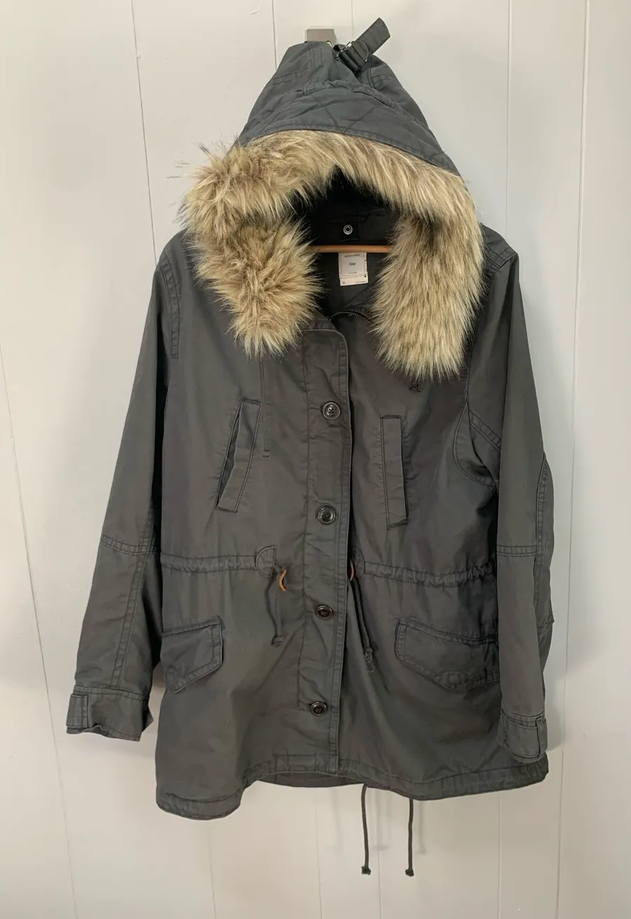 GAP Grey Fur Trim Parka Flint Grey XL