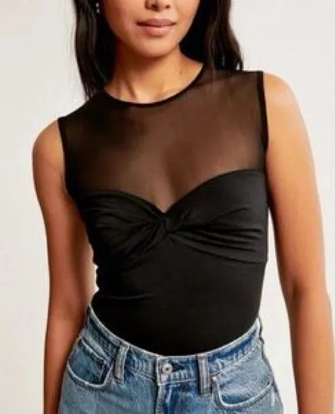 Abercrombie Black Mesh Sheer Panel Sleeveless Top – Size Large