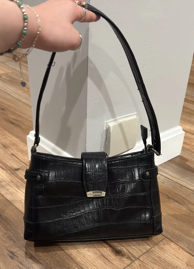 LIZ CLAIBORNE Vintage 2000s Y2k Black Crocodile Leather Shoulder Bag