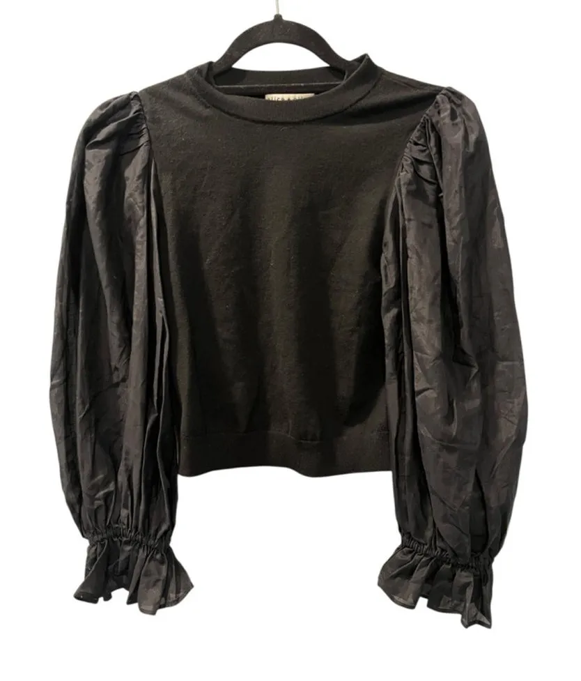Alice + Olivia Silk Blend Balloon Long Sleeve Size XS Kirie Poet Black Blouse