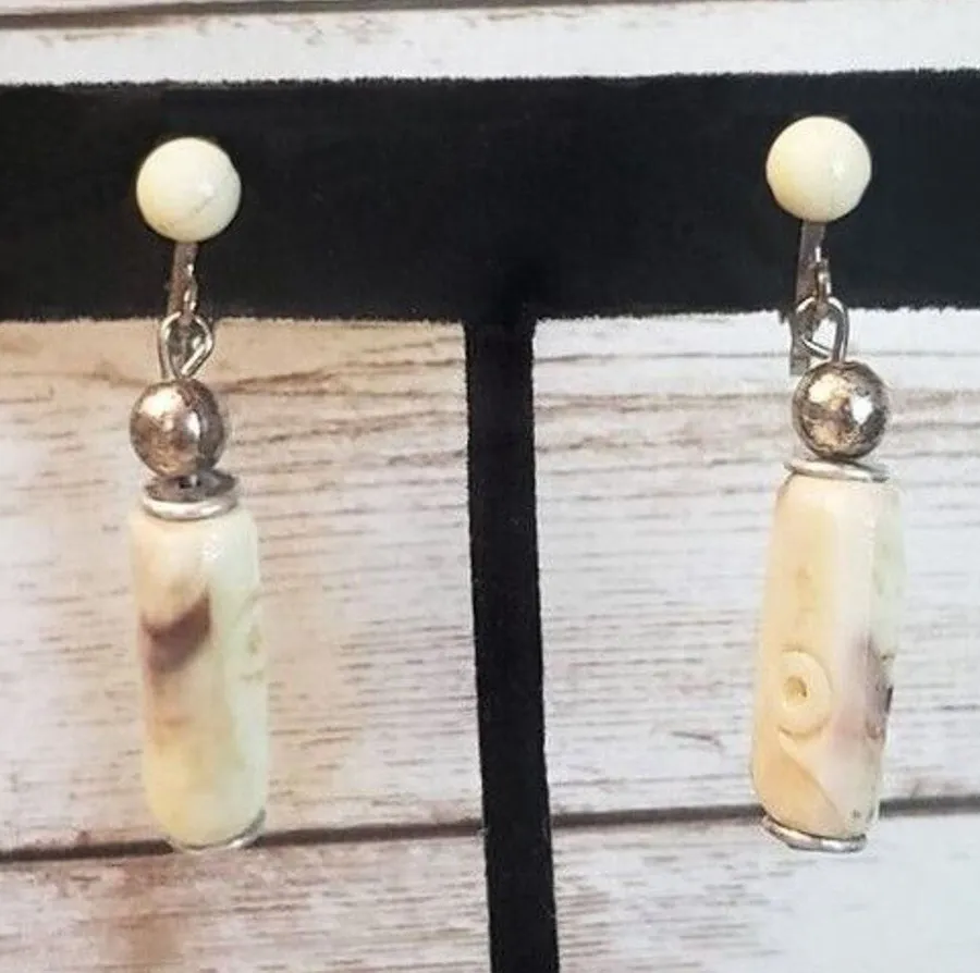 Vintage Clip On Earrings Unusual Dangle Stamped Hong Kong