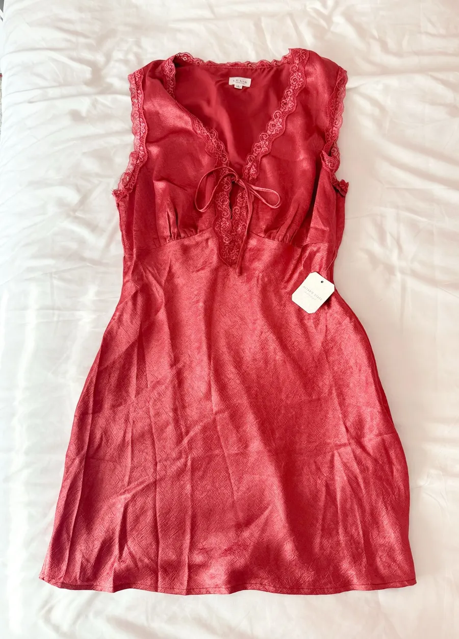 Blakely Dusty Red Satin Lace Mini Dress Size Large