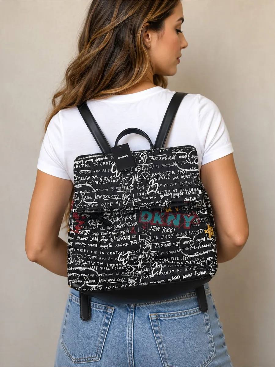 DKNY New Tilly Fold Over Backpack Urban Graffiti