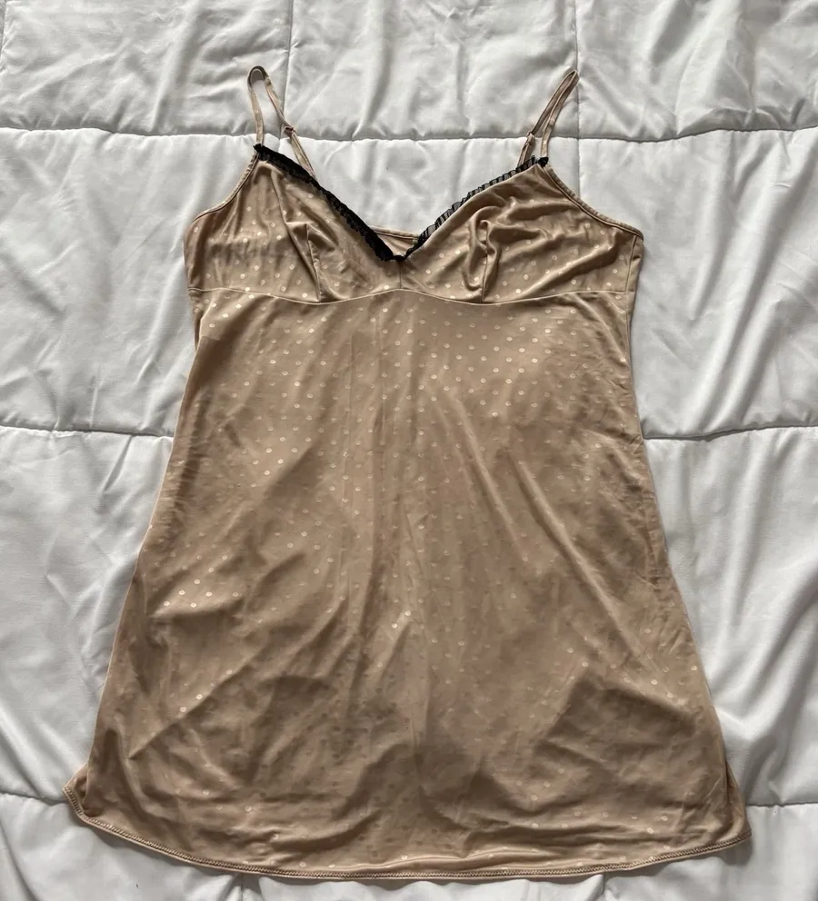Slip Dress Chemise Womens Beige Polka Dot Coquette Romantic Dainty Feminine Tan Size undefined