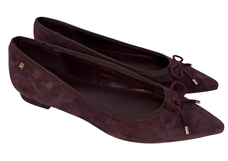Tommy Hilfiger Kimio Burgundy Suede Pointed Toe Bow Ballet Flats Womens 8M