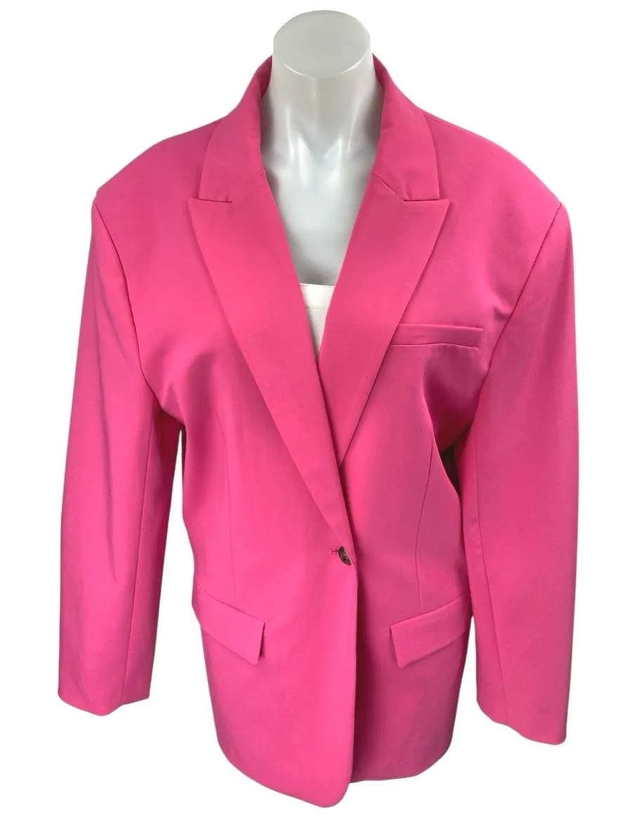 Zara Women's Pink One Button Notch Collar Long Sleeve Blazer Coat Jacket Size M