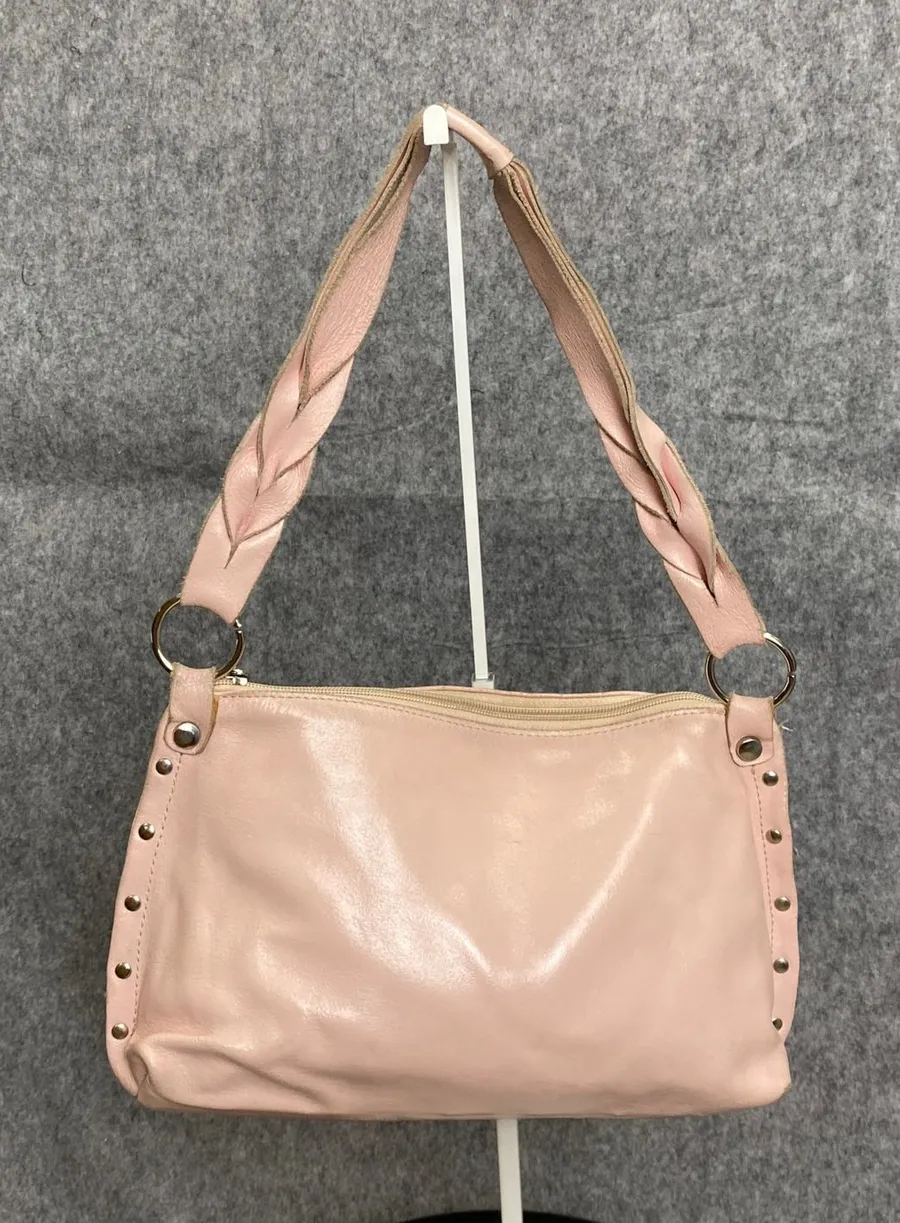 Pulicati Italia Pink Leather Y2K Shoulder Bag Braided Strap Stud Detail As Is