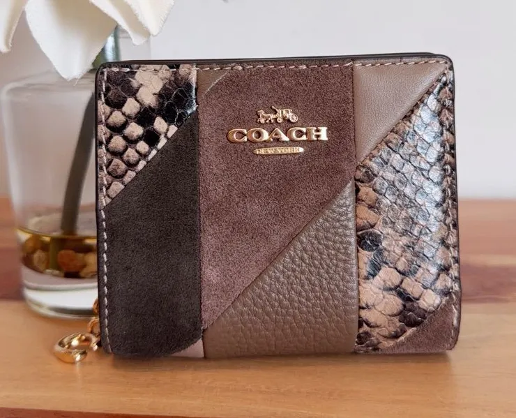NWT Coach Snap Wallet With Patchwork And Snake Print