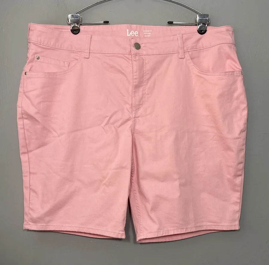 LEE Denim Shorts Plus Size 24W Pink Jeans Classic Regular Fit Bermuda Mid Rise