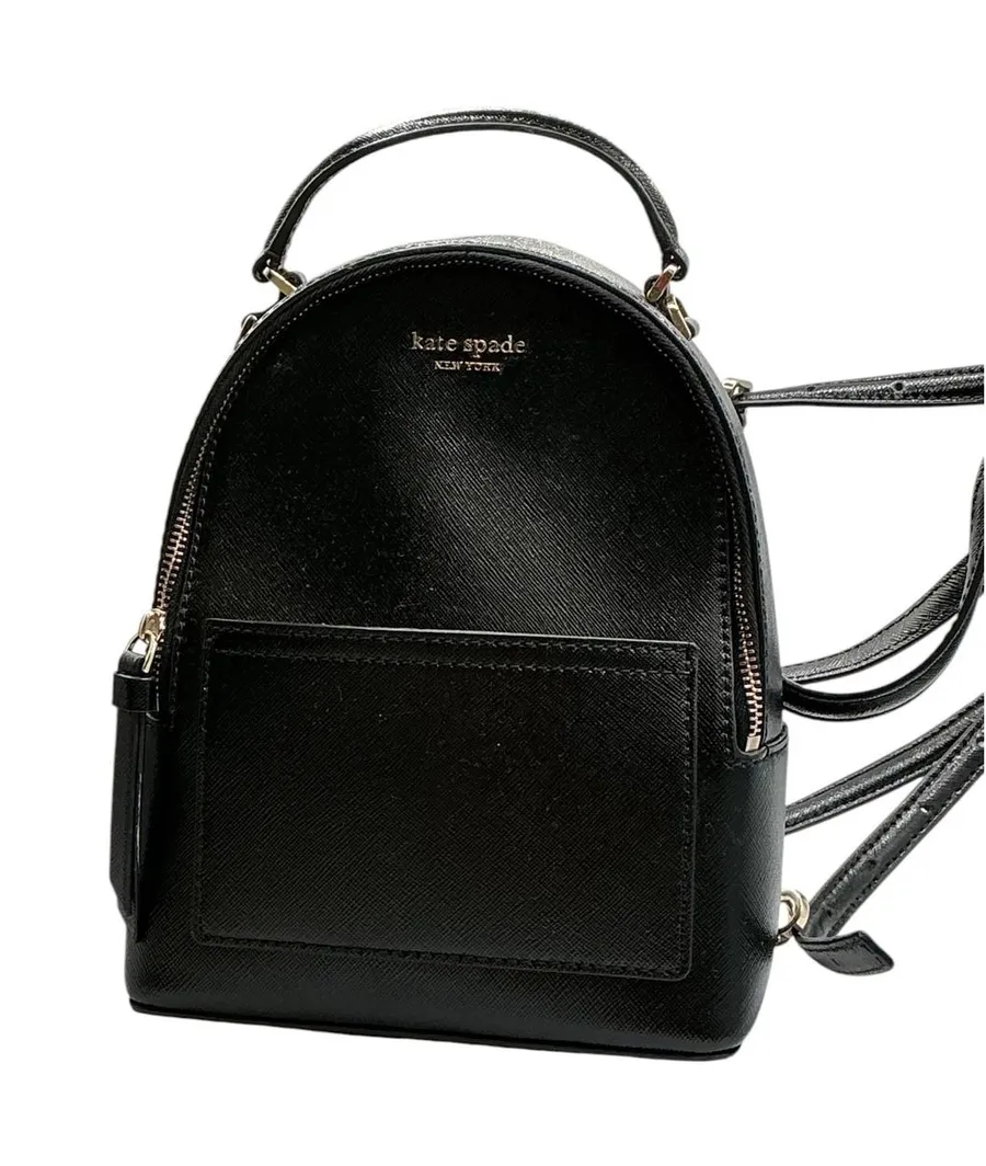 Kate Spade New York Black Saffiano Leather Mini Backpack Convertible Crossbody Black