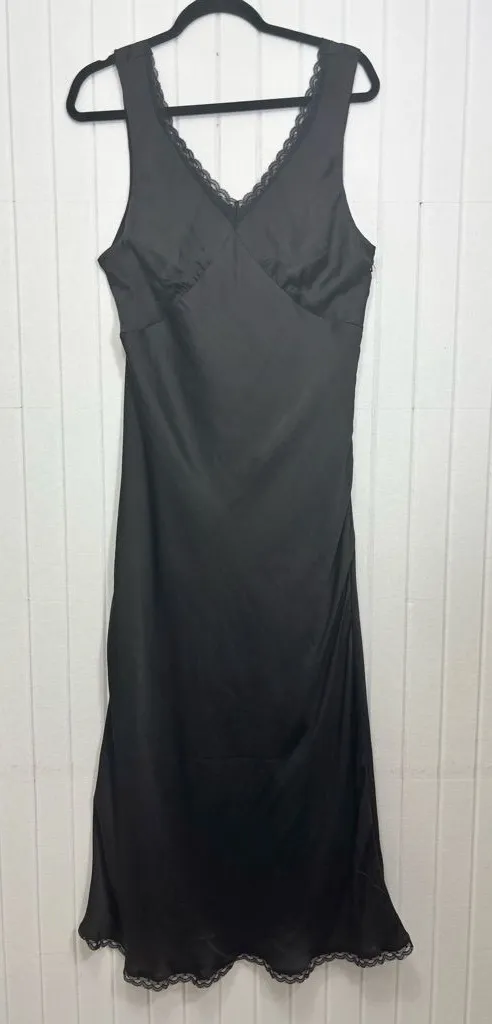 American Eagle Outfitters Black satin Lace Chemise dress Size L