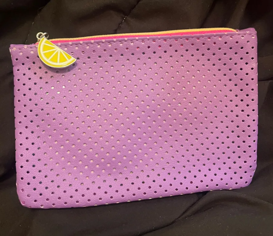Purple Perforated Zip Pouch with Lemon Charm