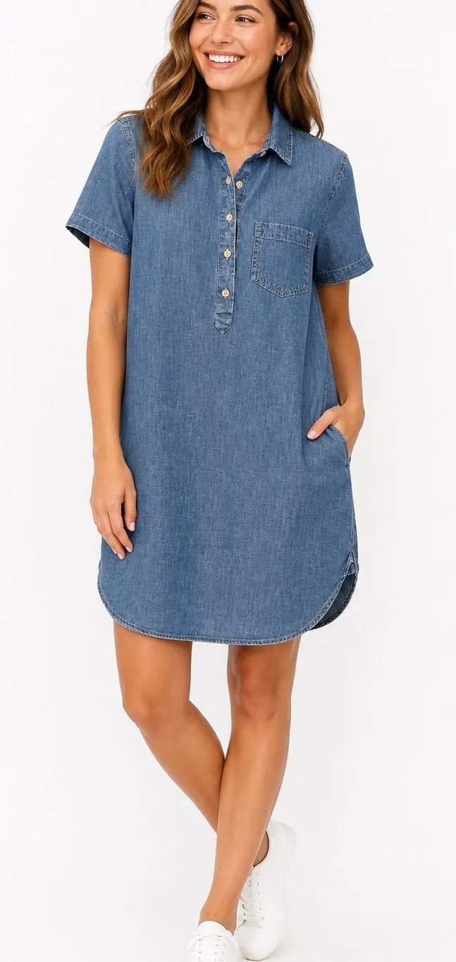 Gap Denim Chambray Shirt Dress Womens Small Blue 100% Cotton Casual