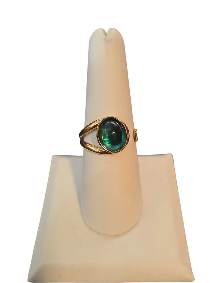Unbranded Ring Women Size 7.5 Adjustable Split Band Gold Green Oval Cabochon New