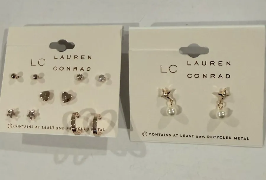$28 LC Lauren Conrad gold Pearl Drop dangle Earring Set cute gift bundle lot