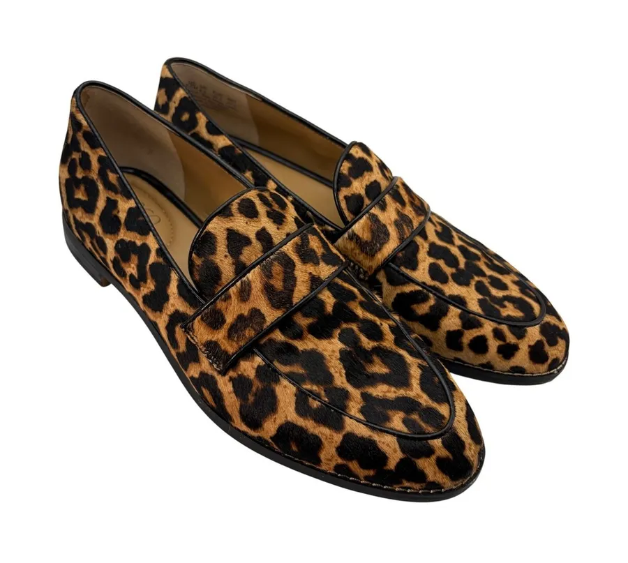 Franco Sarto Hudley Leopard Calf Hair Penny Loafers Womens 8.5M Brown Flats