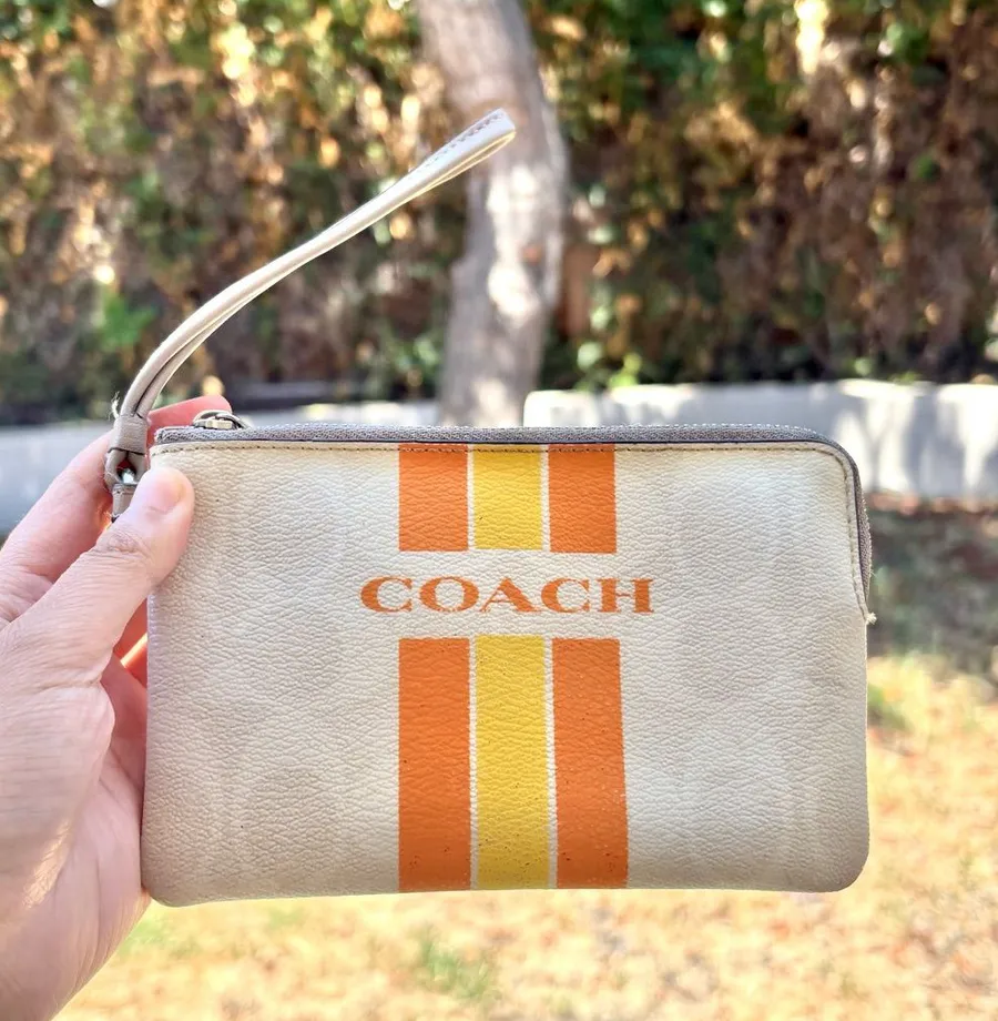 Coach Canvas Wristlet Walker With Strap And Signature Logo Multicolors