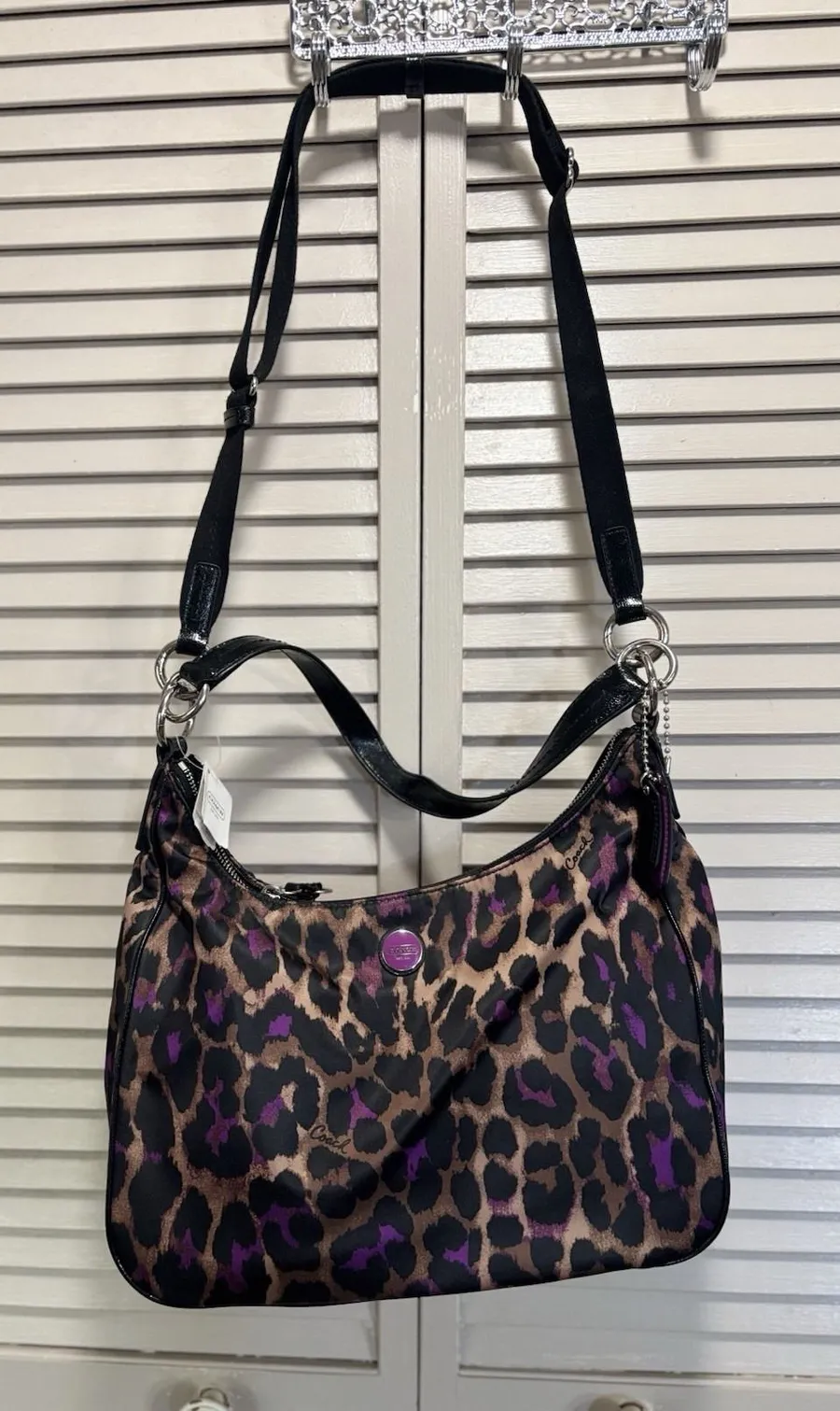 COACH NWT Ocelot Hobo Violet Multi Animal Print F26033 Large Logo