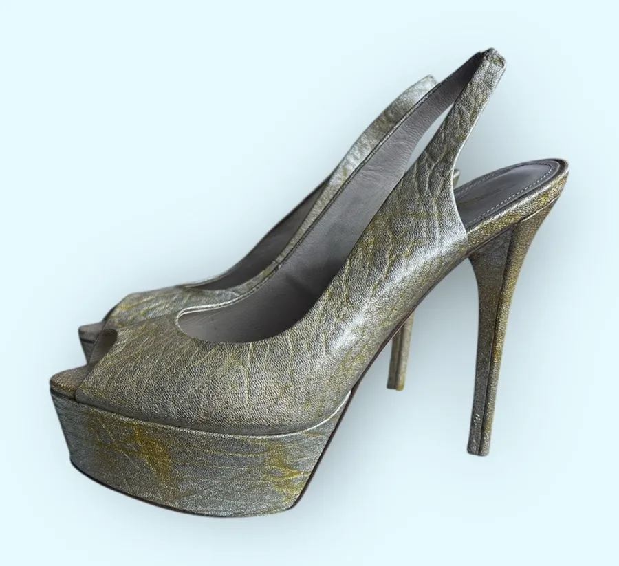 y2k Brian Atwood 135mm Platform Leather Slingback stiletto heels size 8