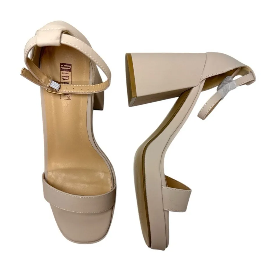 IDIFU Nude Pink Chunky Block Heel Sandals 8.5 Open Toe Ankle Strap Wedding Prom