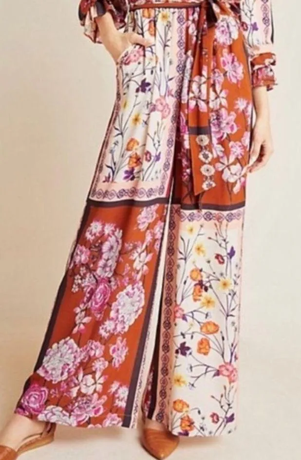 Anthropologie x LAIA • carrie floral patchwork wide leg jumpsuit sz M