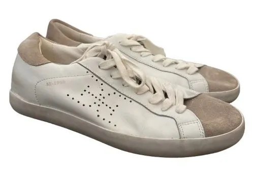 Sam Edelman Aubrie Sneakers Low Top Leather Suede Cap Toe White Tan Size 7