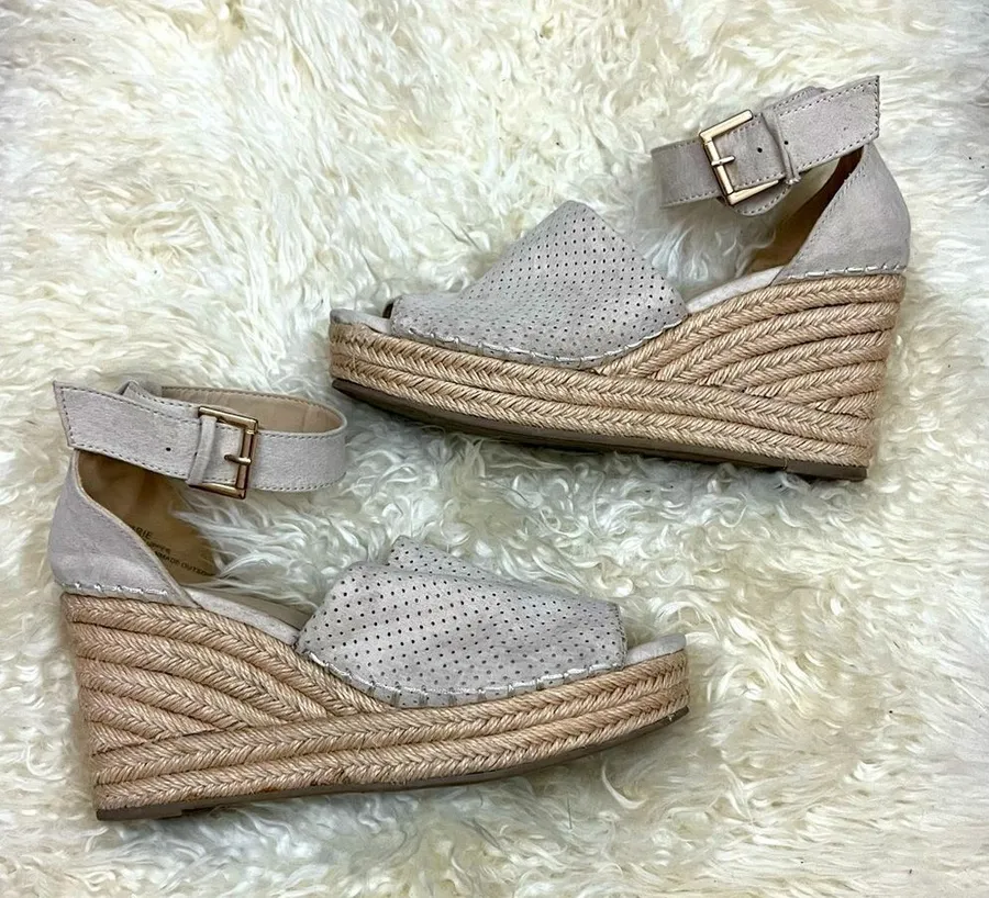 Altar’d State Tan Vegan Suede Perforated Espadrilles Wedges 8