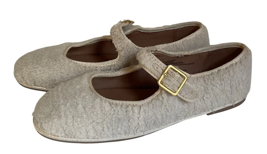 Universal Thread Mary Jane Flats Sherpa Cream Fleece Texture Size 9