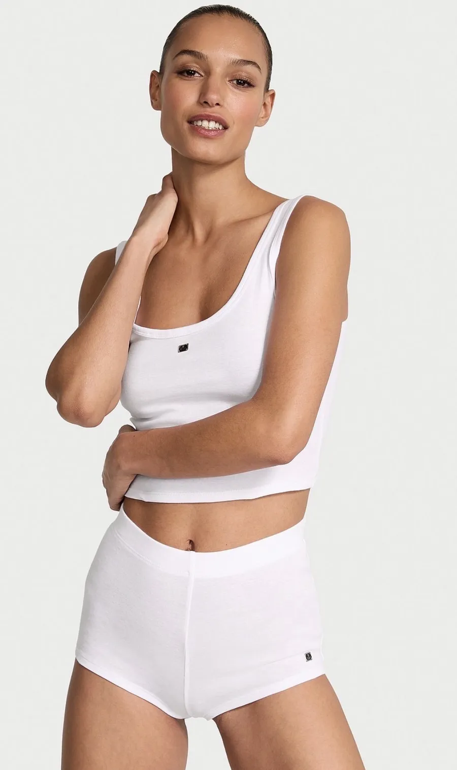 Victoria’s Secret 100% Cotton Tank & Shorts Pajama Set white size L